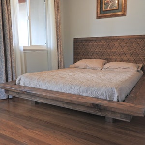 VOLVICK (Macho) solid wood, floating,platform bed, in Dark Walnut with Cancelli headboard.( Free shipping *