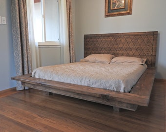 VOLVICK (Macho) solid wood, floating,platform bed, in Dark Walnut with Cancelli headboard.( Free shipping *