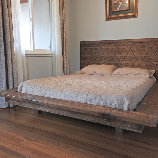 Custom design VOLVICK bed with CUBIC headboard.King size and stain to customer's choice of color and free shipping.