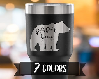 Papa Bear Insulated Travel Mug, Laser Engraved Tumbler, New Dad Gift, Gift For Dad, Baby Shower, New Parent Gift, Gift For Him, Papa Bear