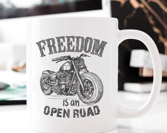 Motorcycle Gifts - Motorbike Gifts - Motorbike Mug - Freedom Is An Open Road - Motorcycle Mug Biker Gift, Gift Ideas 2018