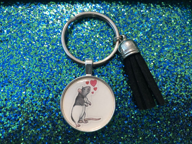Rat keychain or necklace or retractable ID badge clip Free shipping Gift