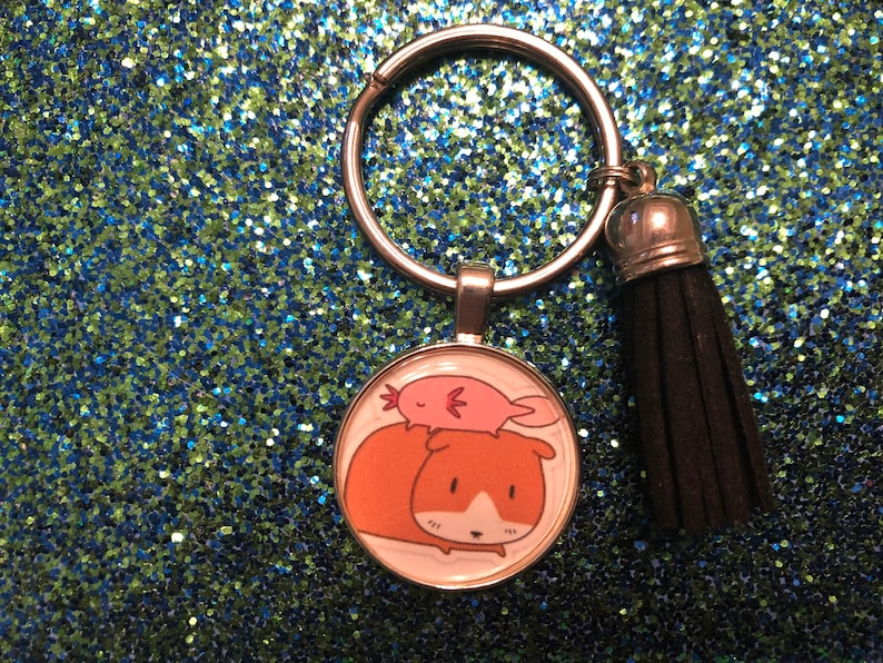 Guinea pig pink axolotl keychain or necklace or retractable ID badge clip Free shipping Gift