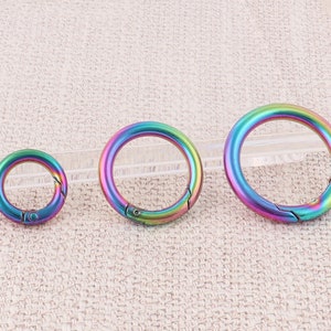 2-10pcs rainbow spring o ring,12mm/19mm/25mm inner metal spring gate ring clasps,round ring push trigger snap hooks for keyring purse making