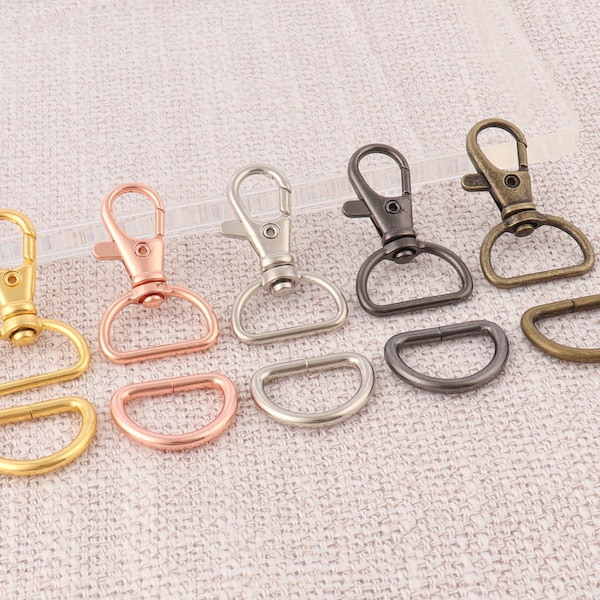 10sets 3/4" (20mm)  swivel clasps with D ring , rose gold lanyard swivel snap hook set,metal lobster claw clasps hook for bag strap hardware