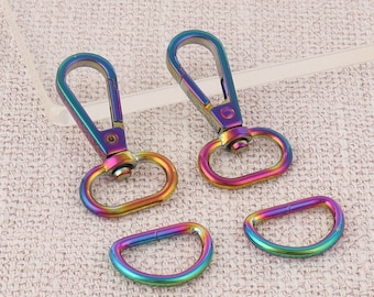 regenboog draaibare sluiting met D-ring set, 3/4 "(19mm) binnen lanyard swivel snap haak, metalen kreeft sluitingen haak voor tas riem hardware 1 set = 4 stuks