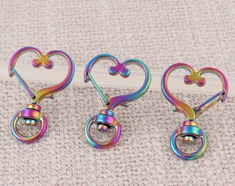 rainbow heart swivel clasps,metal push gate swivel snap hooks,9mm swivel clasp clips bag key ring lobster buckle for diy keychains