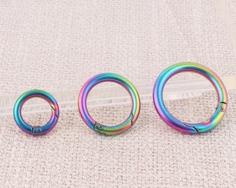 2-10pcs arc-en-ciel ressort o ring, 12mm / 19mm / 25mm fermoirs de porte à ressort métallique intérieur, crochets de déclenchement de poussée ronds pour la fabrication de porte-monnaie keyring