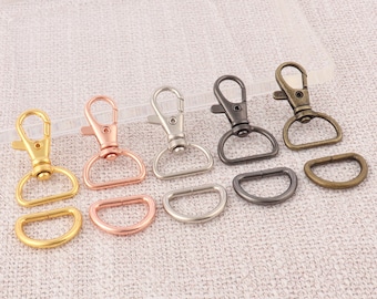 10sets 3/4" (20mm)  swivel clasps with D ring , rose gold lanyard swivel snap hook set,metal lobster claw clasps hook for bag strap hardware