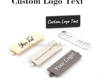 45x15mm custom metal bag labels tag,gold/black rectangle blank purse bag tags with feet,personalized laser engraved text for DIY handcrafted
