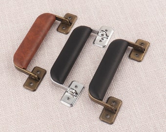 Asas de cuero para caja, herrajes de repuesto para manija de baúl de equipaje negro/bronce, manijas de tirador de maleta de cuero vintage con tornillo para estuche de joya