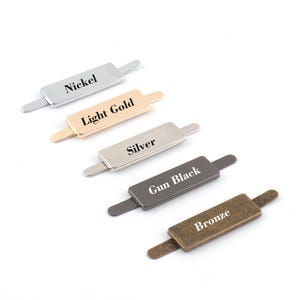 Étiquettes de sac en métal personnalisées de 35 x 12 mm, étiquettes de sac à main vierges rectangles bronze/argent/or/noir, étiquette personnalisée gravée au laser pour sac à main