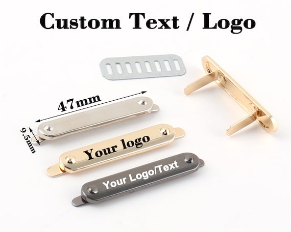 custom purse bag labels,47x9.5mm gun black/light gold rectangle metal blank tags with feet,personalized laser engraved logo for handcrafted