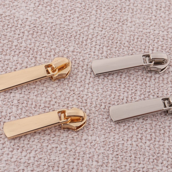 5# metal zipper pull for bag, custom size 5 gold & silver zipper slider for purse handbag replacement