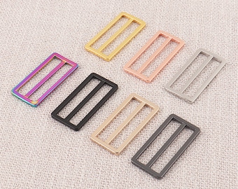 4pcs metal adjuster slider buckle,2" (50mm) rainbow handbag Tri-glide button backpack webbing strap rectangle belt Buckle for purse bags