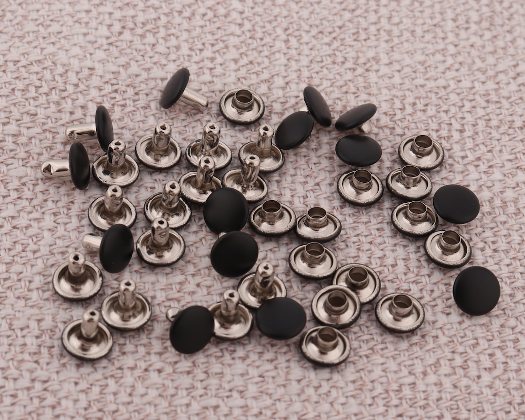 Large Back Rivets Caps 8*6mm Double Cap Rivets, Black Stud Rivets,50-100 Sets Metal Round ...