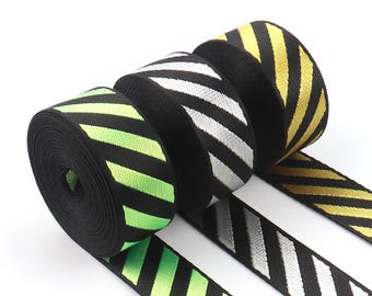 3 yards 25mm nylon webbing,1 Inch Green/yellow black stripes ribbon for backpack/tote bag/crossbody/purse strap/key fob by the yard