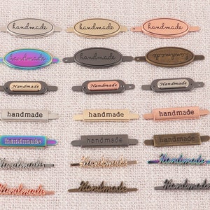 Étiquettes de sac à main en métal "faites à la main", rectangle/ovale plusieurs couleurs étiquettes de plaque signalétique faites à la main avec pieds pour sac à main personnalisé bricolage (paquet de 5)