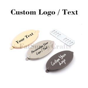 custom purse bag labels,47x26mm light gold/silver metal oval blank bag tags with feet,personalized laser engraved text for DIY handcrafted