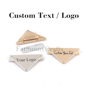 custom purse bag labels,57x44mm triangular metal blank wallet purse tags with feet,personalized laser engraved text/logo for DIY handcrafted