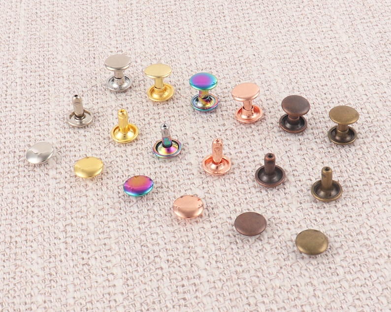 100 Pack Double Caps Rivets,9x10mm Metal Rainbow Round Rapid Rivet ...