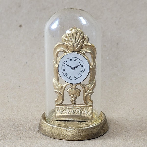 Miniature Doll House Clock, Metal Clock in Glass Case, Shackman Mantel Clock, Vintage Tiny Furnishings, Japan Collectible Curios