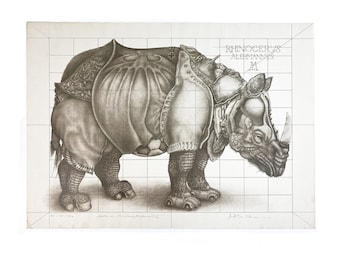 Vintage Offset Print - Rhinocerus Alehmannus by Matthias Lehmann - Copy 126/275 - Humorous Interpretation - Albrecht Dürer - 1976