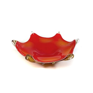 Vintage Murano bowl - pointed bowl - glass art - orange-red bowl - fruit bowl - decoration - Italy - 1950-70s