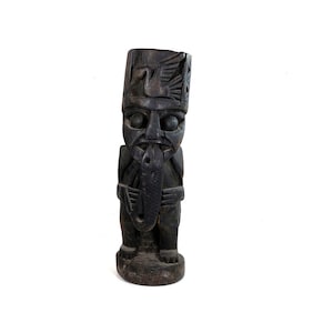 Duża drewniana figura Huari w stylu vintage - Wari - ręcznie rzeźbione - Ameryka Południowa - Andy - Peru - Gracz na flecie - Aztek - Maja - Totem - Tiki - 1970-80