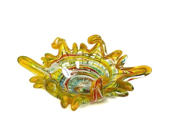 Cuenco de cristal de Murano de mediados de siglo de Jico, Venecia, con motivos florales y espirales, Italia, década de 1960.