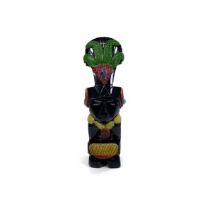 Vintage Obsidian Aztec Maya Figure - Various Gemstones - 1,94 lb - 8.3&quot; High - Mexico - Gods - Tiki - Sculpture - 1970s