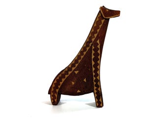 Figurita de madera vintage - Figurita de animal africano - Jirafa - Mamífero - Figurita de animal - Arte popular - Tanzania, Zimbabue - Décadas de 1980-1990