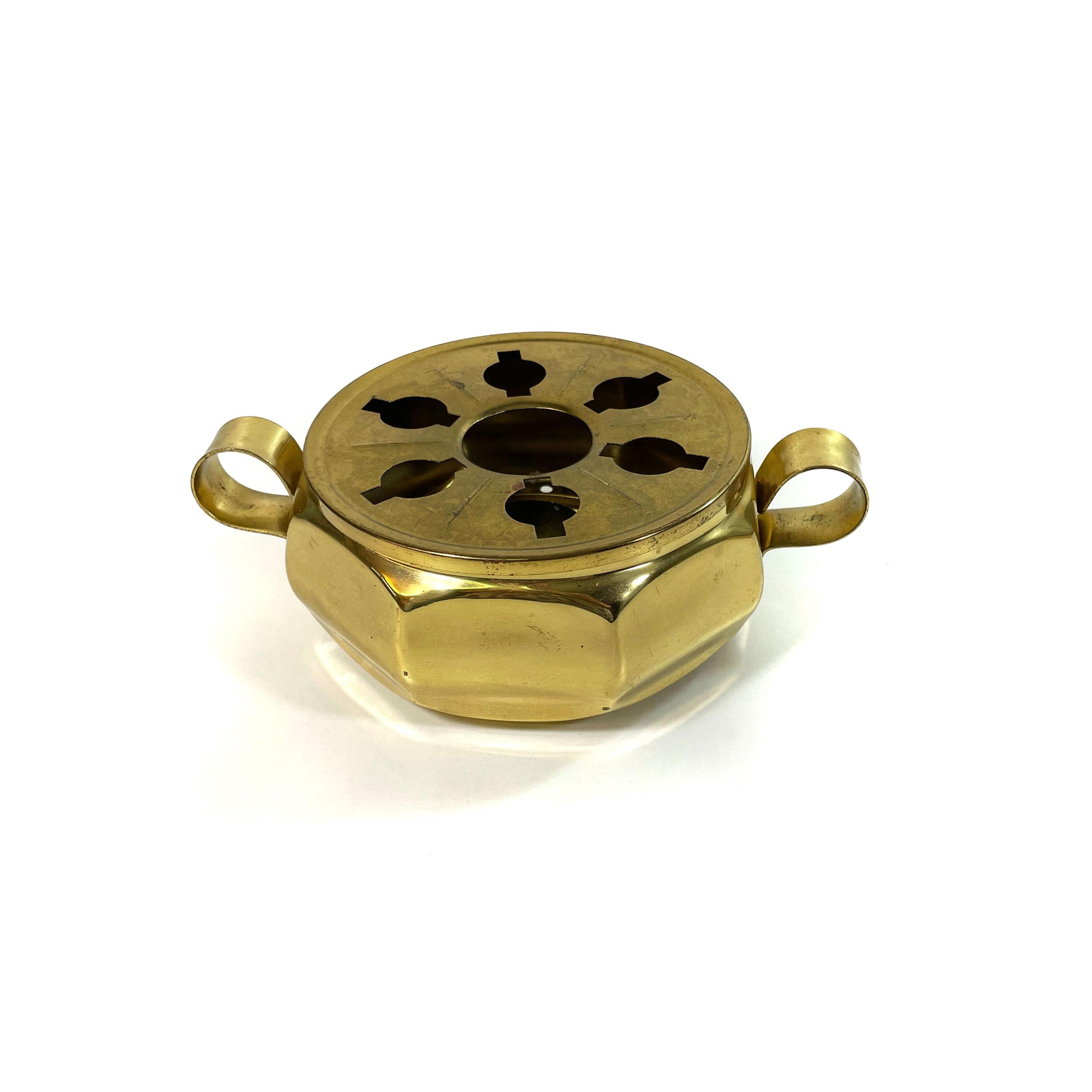 Chauffe-plat Et Dessous-de-plat En Laiton, Années 1960, Avec Porte-bougie, Motif Pommes