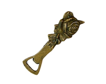 Vintage Bottle Opener – Floral Motif – Rose – Brass – Crown Cap Opener – Metal – Rare Item – Collector's Item – 1950s–70s