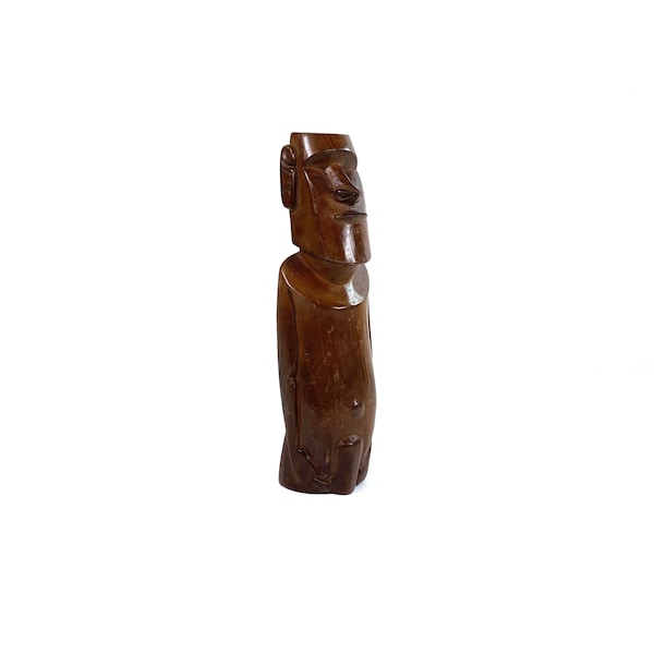 Vintage Moai Rapa Nui Holz Figur - Mahagonifarben - Osterinseln - Ahnenfigur - handgemacht - Tiki - Totem - Polynesien - Chile - 1960-80er