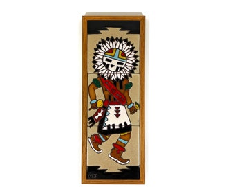 Vintage Southwest Native American - Art Tile - Hopi Sun Kachina "Tewa" - Mary Jane Balok - Folk Art - 70er