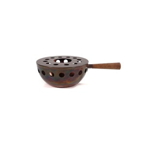 Vintage Mid Century Round Light Copper Warmer - Porta candelina con cerchi, manico in legno - Oggetto decorativo degli anni 1960-70