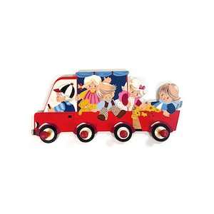 Vintage children&#39;s wardrobe by Alfred Mertens - car trip - children - wooden wardrobe - hallway wardrobe - Pfullingen - Germany - 1979