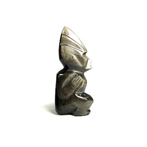Mid Century Gold Obsidian Aztec Mayan Figurine - Obsidian - 11 cm high - 197 g - Mexico - Gods - Tiki - Sculpture - North America - 1960s