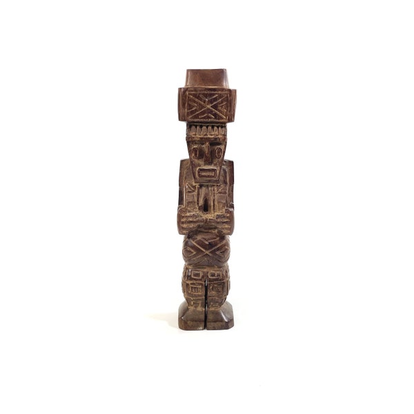 Vintage südamerikanisches Totem -  Mittelgroße Ponce Monolith der Tiwanaku Kultur - Totem - Schnitzereien - Skulpturen - Hellbraun - 1960-70