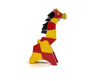 Figurita de madera vintage - Época Pantone - Arte pop - Arte trivial - Jirafa - Figurita de animal - Juguete - Alemania - Años 70-80