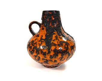 Vintage Fat Lava Fohr Ceramic Vase - Orange Black - Flower Vase - Decoration - West German Pottery - No. 416-20 - 1970s