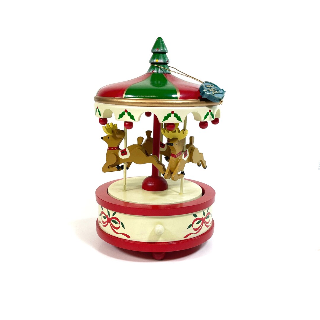 Vintage ENESCO Wooden Music Box Carousel Waltz Music Box Etsy