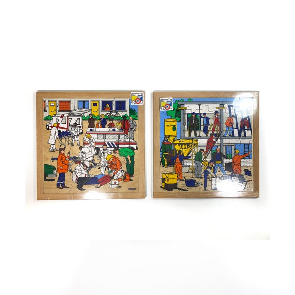 Vintage große Puzzle von Educo - 2er-Set -  Lehrmaterialien - Kindergarten Qualität - Holz - Wanddeko - Pop Art - Grafisch - 90er (Set 4)