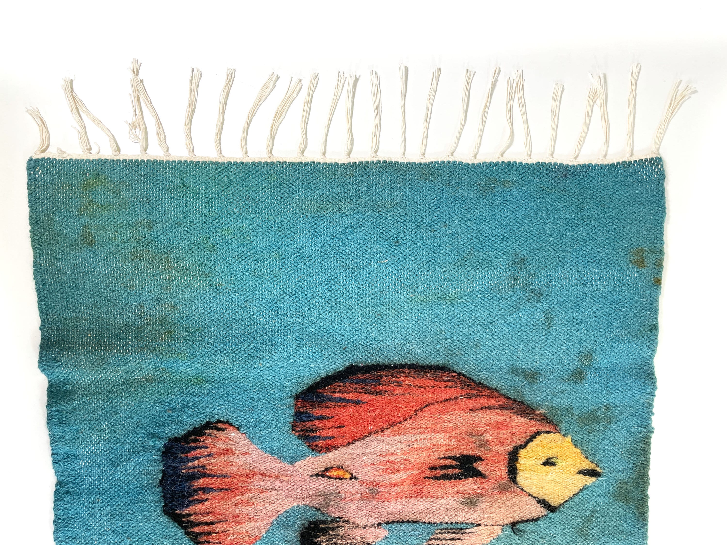 Vintage Handwoven Rug - Colorful Colorful Wool Rug - Fish Motifs 