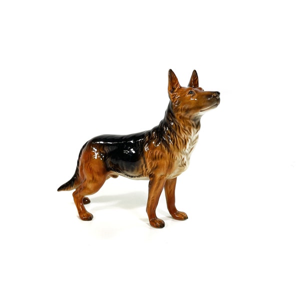 Mittelgroße Vintage Goebel Porzellan Figur - Schäferhund - Hütehund - Schwarz, braune Tierfigur - Nr. 30 618 20 - West Germany - 1970er