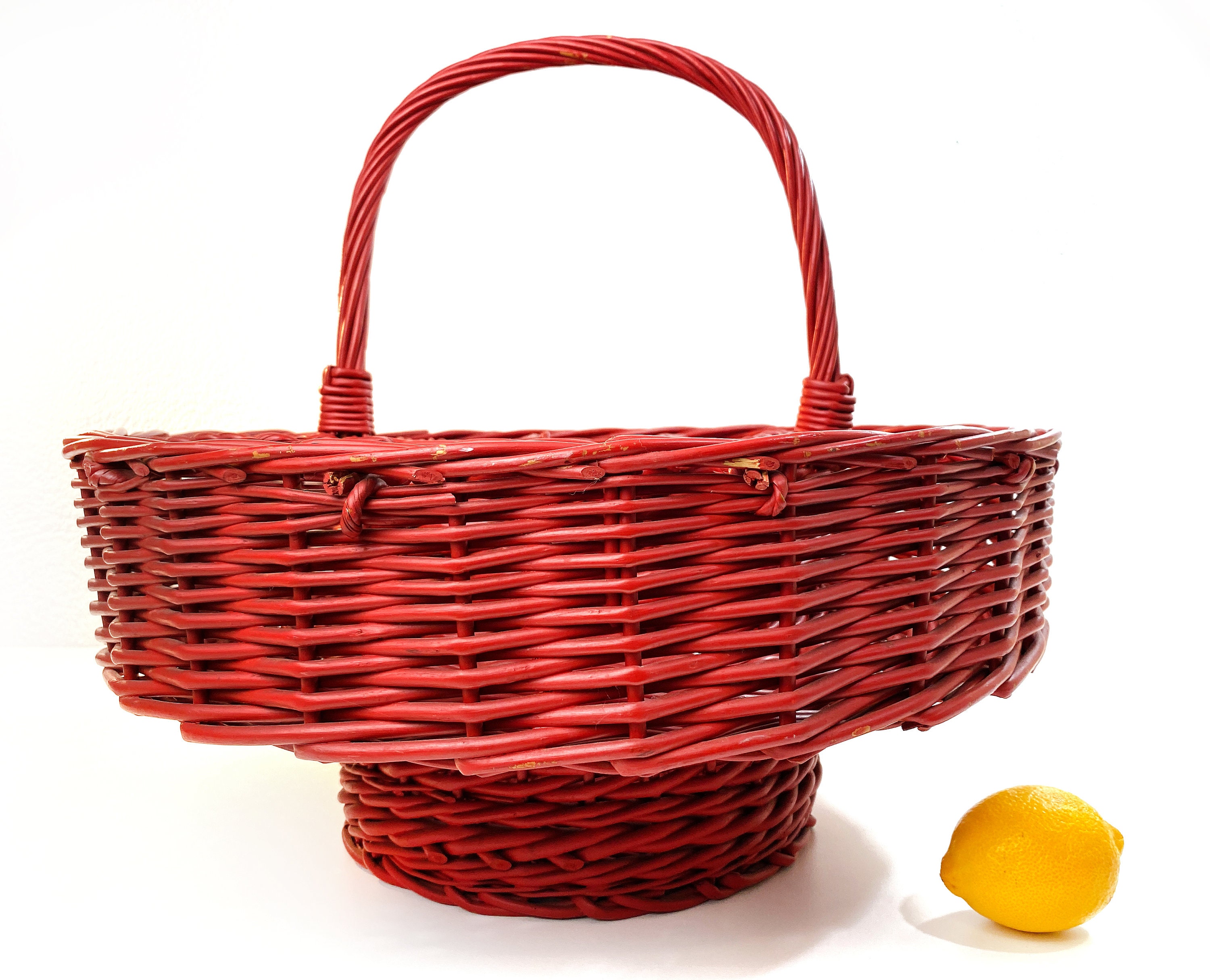 Vintage Large Red Handmade Wicker Basket Basket With Handle Etsy