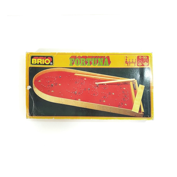 Vintage BRIO Holzspielzeug - Fortuna - Pin Bagatelle - Flipper - Spielzeug mit Kugeln in Originalverpackung - Schweden - 1970-80er