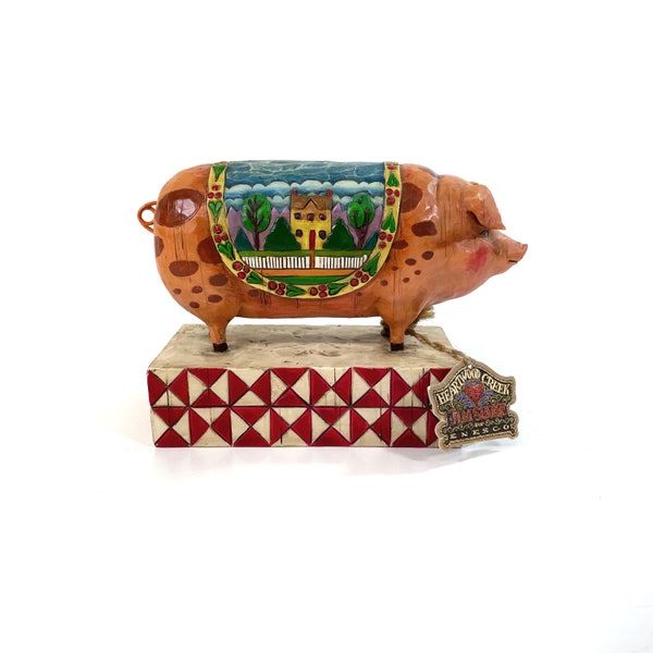 Jim Shore - Country Heritage - Schwein - Glückssymbol - Heartwood Figurine mit Originallabel - 2003 für Enesco - Nr. 1171452 - England
