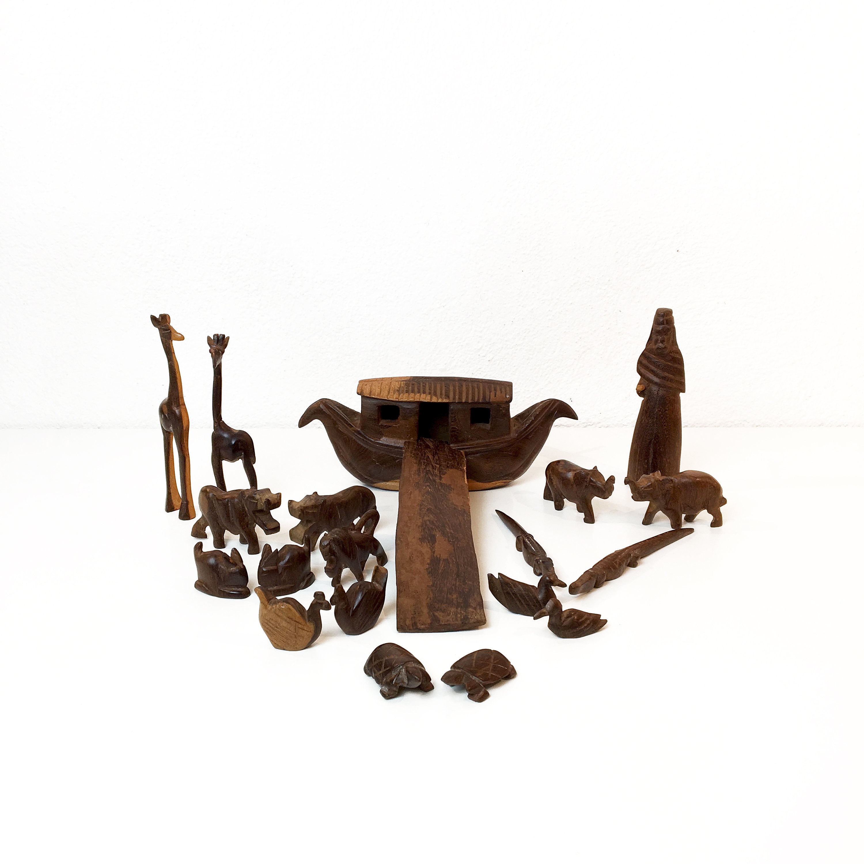 Vintage Noah's Ark Handcarved from Kenya - African Folk Art - Woodcarving - Mid Century - '60s' 70s